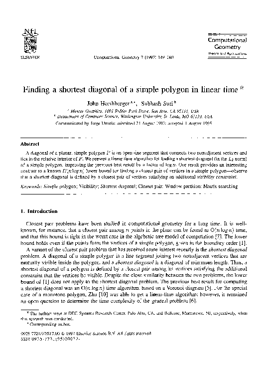 (PDF) Finding a shortest diagonal of a simple polygon in linear time