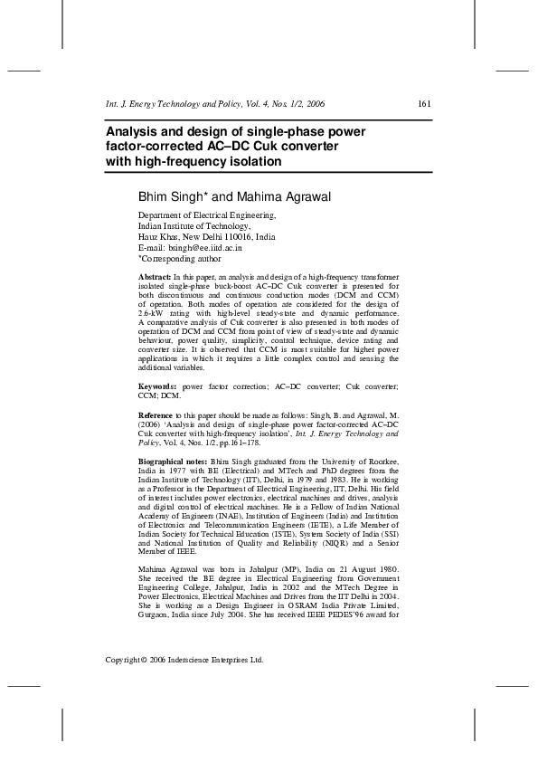 (PDF) Analysis and design of single-phase power factor-corrected AC DC ...
