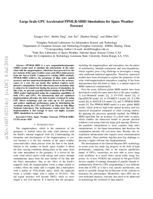(PDF) Large Scale GPU Accelerated PPMLR-MHD Simulations for Space ...