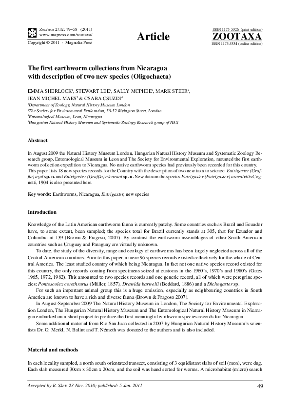 (PDF) The first earthworm collections from Nicaragua with description ...