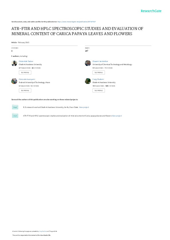 (PDF) AtrFtir and HPLC Spectroscopic Studies and Evaluation of Mineral