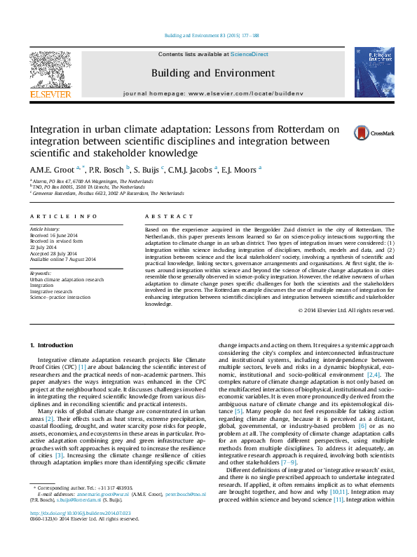 (PDF) Integration in urban climate adaptation: Lessons from Rotterdam ...