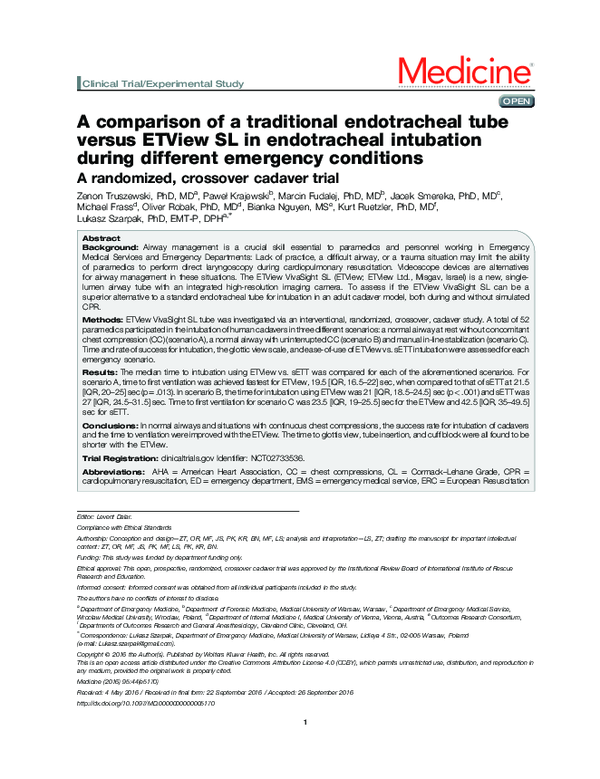 (PDF) A comparison of a traditional endotracheal tube versus ETView SL ...