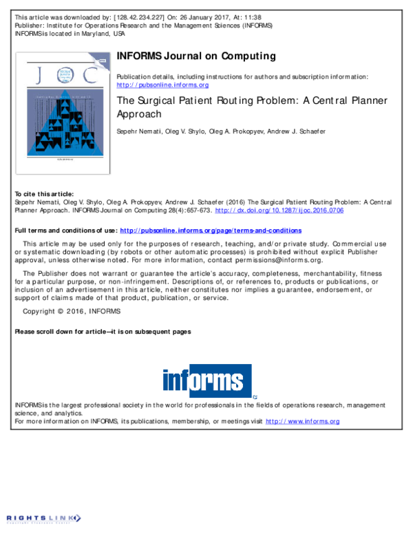 (PDF) The Surgical Patient Routing Problem: A Central Planner Approach