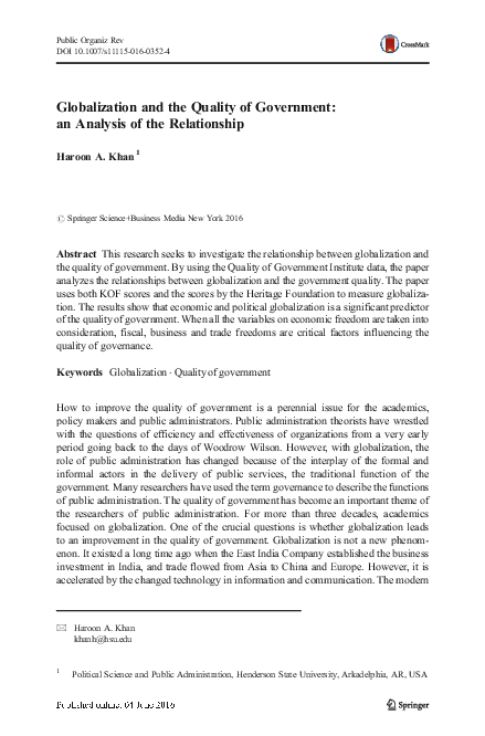 (PDF) Globalization and the Quality of Government: an Analysis of the ...