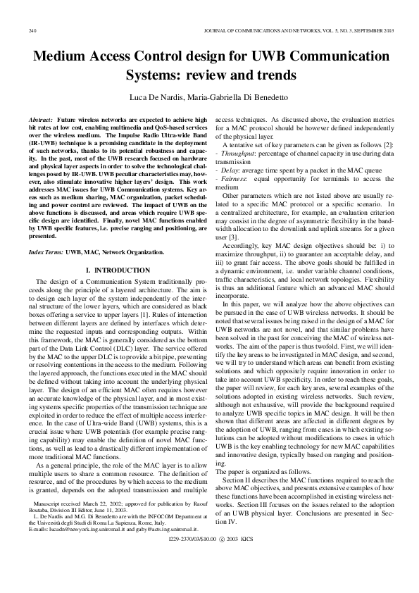 (PDF) Medium access control design for UWB communication systems ...