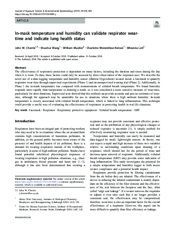 (PDF) In-mask temperature and humidity can validate respirator wear ...