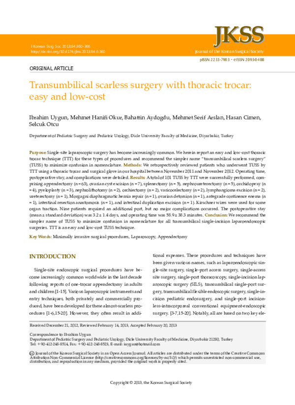 (PDF) Transumbilical scarless surgery with thoracic trocar: easy and ...