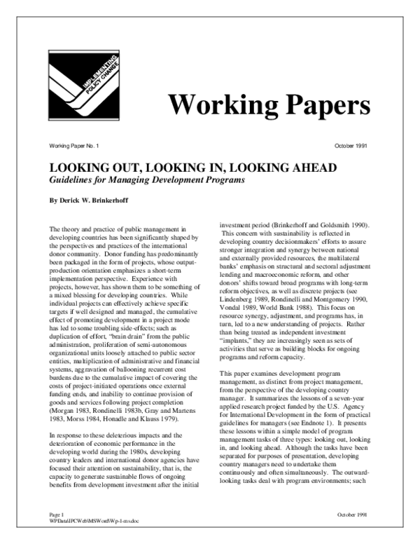 (PDF) Looking Out, Looking in, Looking Ahead Guidelines for Managing