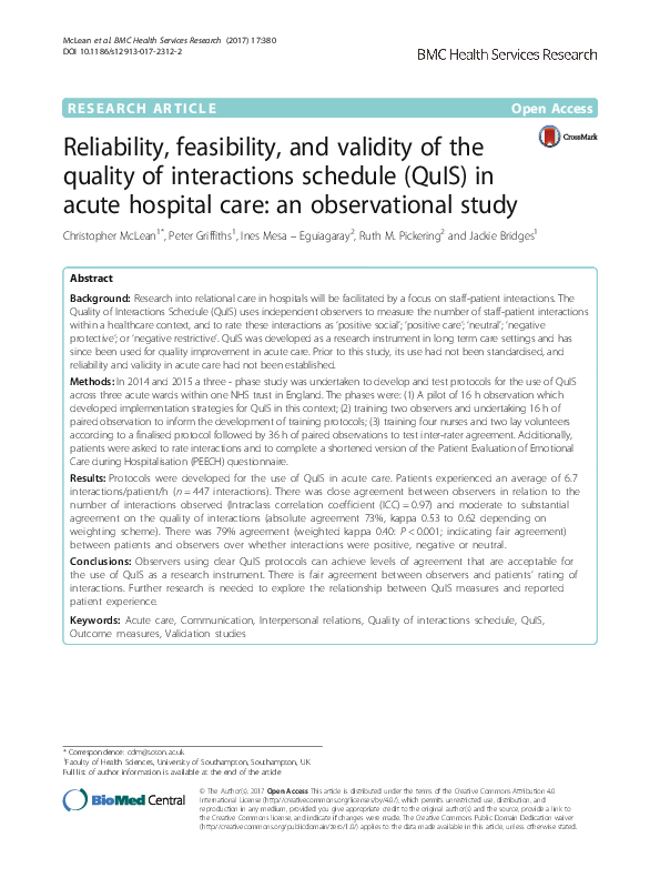 (PDF) Reliability, feasibility, and validity of the quality of ...