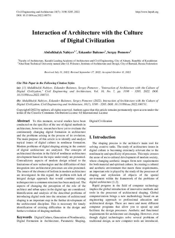 (PDF) Interaction of Architecture with the Culture of Digital Civilization