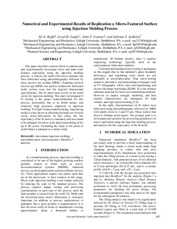(PDF) Numerical and Experimental Results of Replication a Micro ...
