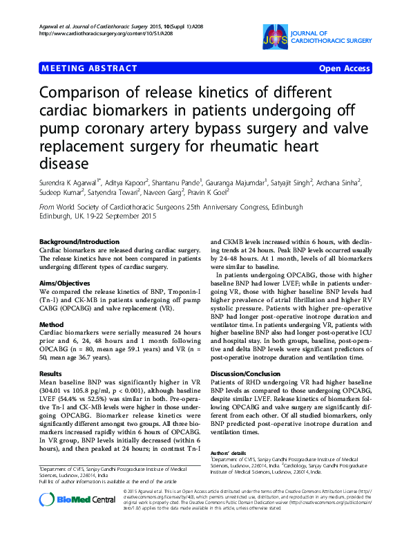 (PDF) Comparison of release kinetics of different cardiac biomarkers in ...