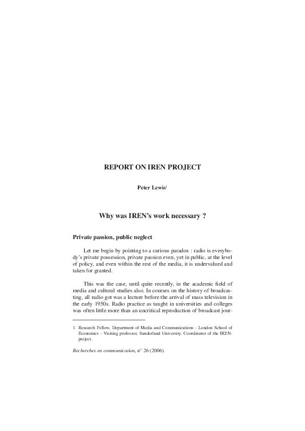 (PDF) Report on IREN project