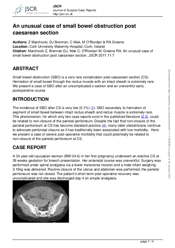 (PDF) An unusual case of small bowel obstruction post caesarean section