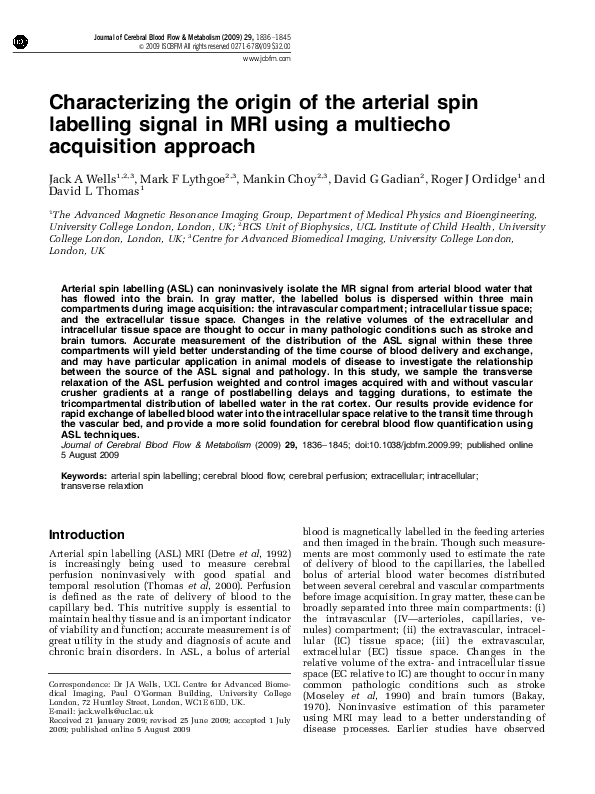 (PDF) Characterizing the Origin of the Arterial Spin Labelling Signal ...