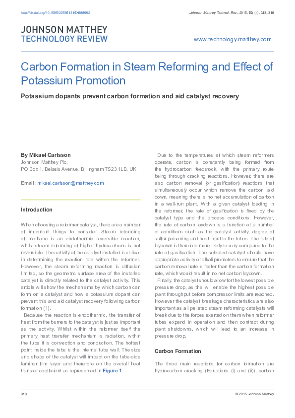 (PDF) Carbon Formation in Steam Reforming and Effect of Potassium Promotion
