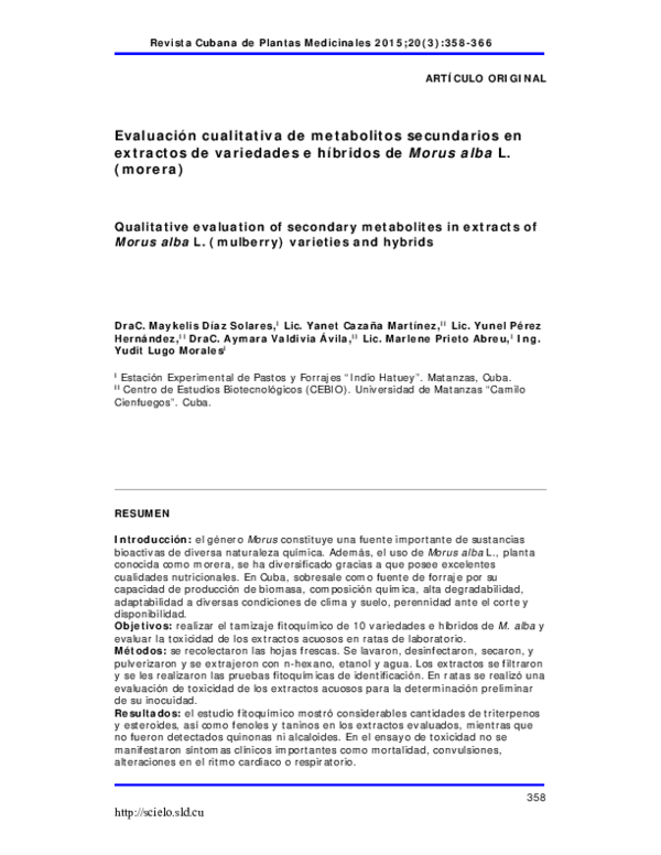 (PDF) Qualitative evaluation of secondary metabolites in extracts of ...
