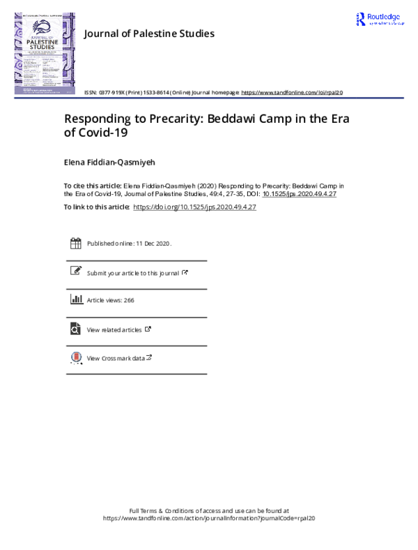 (PDF) Responding to Precarity: Beddawi Camp in the Era of Covid-19