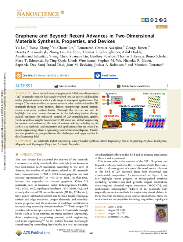 (PDF) Graphene and Beyond: Recent Advances in Two-Dimensional Materials ...