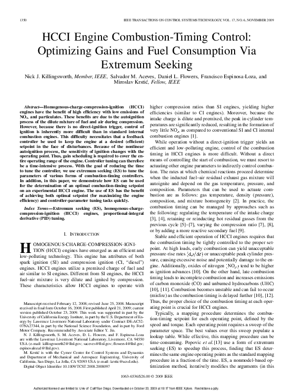 (PDF) HCCI Engine Combustion-Timing Control: Optimizing Gains and Fuel ...