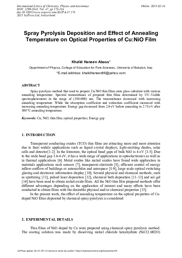 (PDF) Spray Pyrolysis Deposition and Effect of Annealing Temperature on ...
