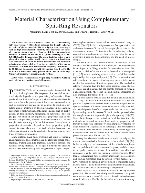 (PDF) Material Characterization Using Complementary SplitRing