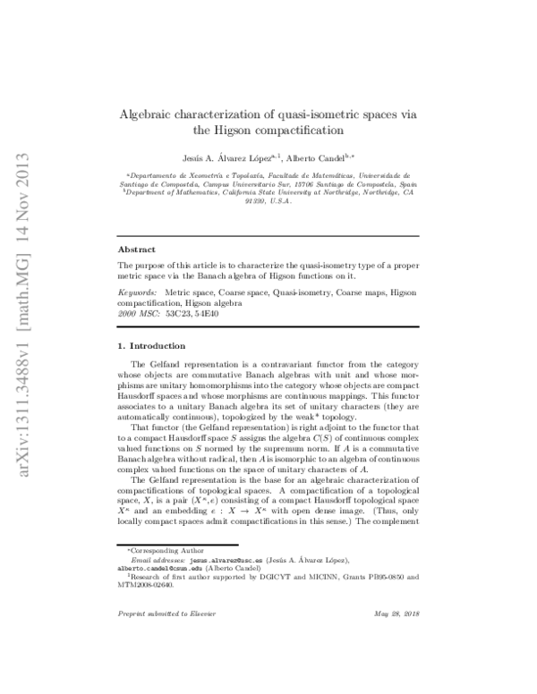 (PDF) Algebraic characterization of quasi-isometric spaces via the ...