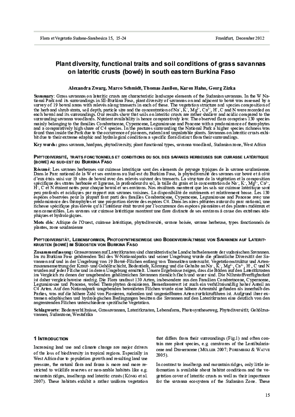 (PDF) Plant diversity, functional traits and soil conditions of grass ...