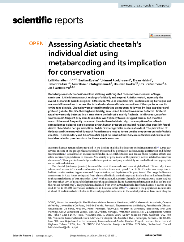 (PDF) Assessing Asiatic cheetah’s individual diet using metabarcoding