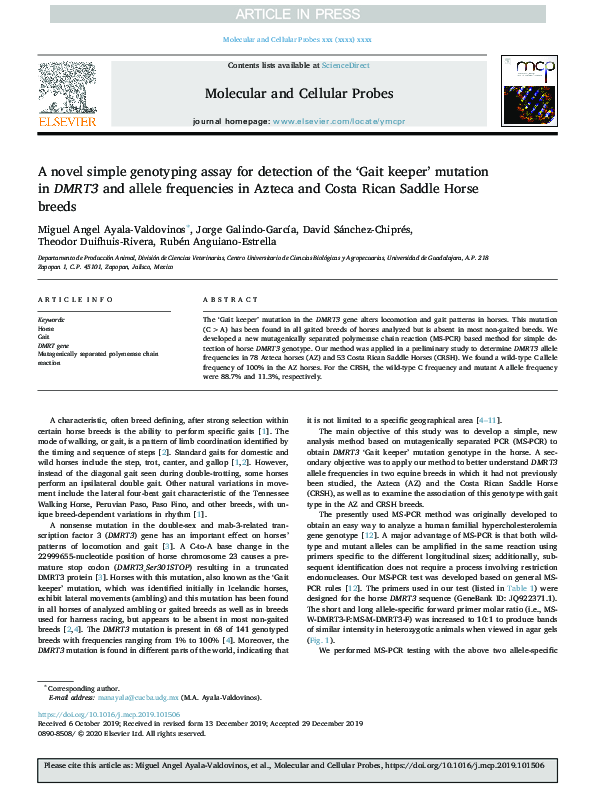 (PDF) A novel simple genotyping assay for detection of the ‘Gait keeper ...