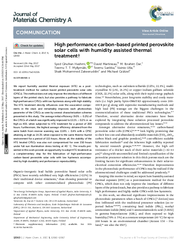 (PDF) High performance carbon-based printed perovskite solar cells with ...