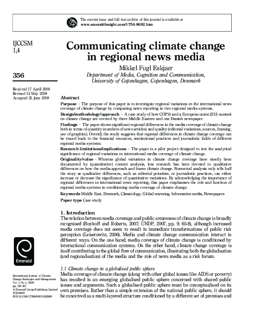 (PDF) Communicating climate change in regional news media