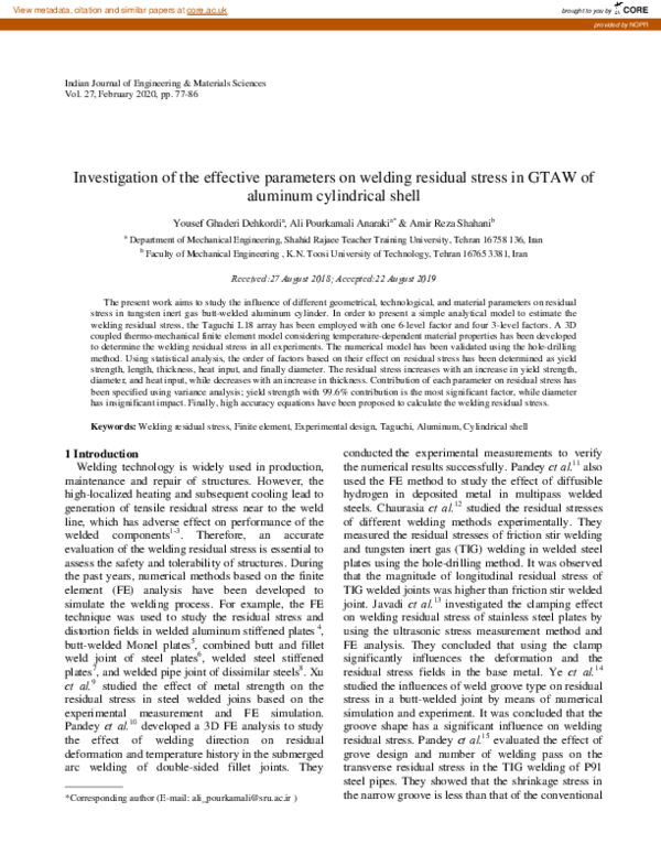 (PDF) Investigation of the effective parameters on welding residual ...