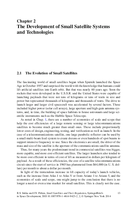 (PDF) The Development of Small Satellite Systems and Technologies