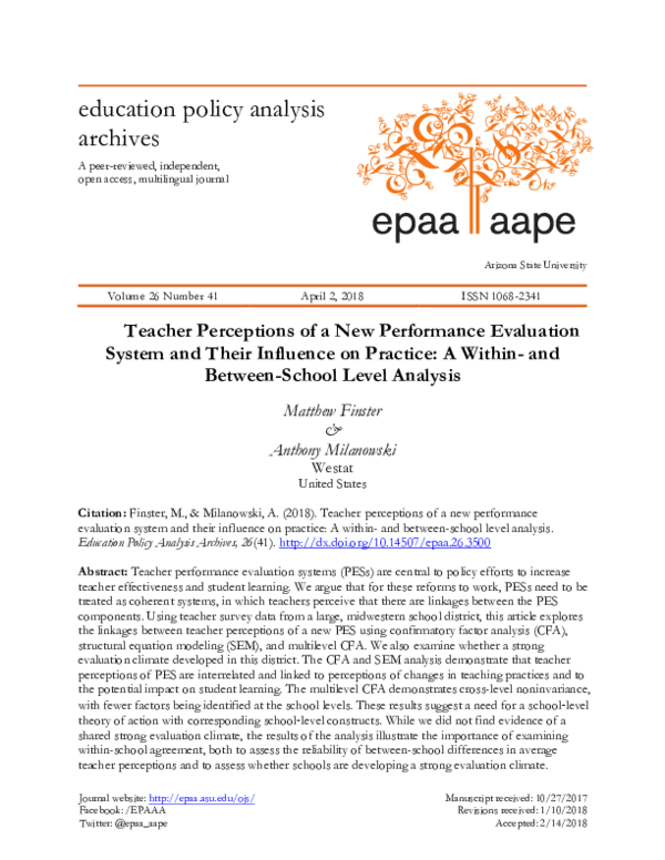 (PDF) Teacher perceptions of a new performance evaluation system and ...