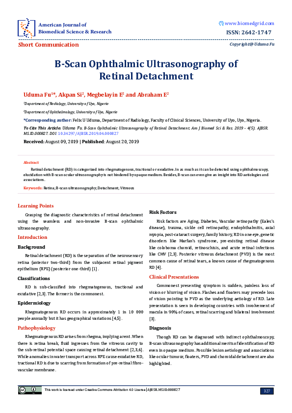 (PDF) B-Scan Ophthalmic Ultrasonography of Retinal Detachment