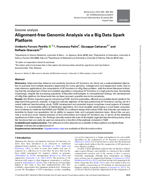 (PDF) Alignment-free Genomic Analysis via a Big Data Spark Platform