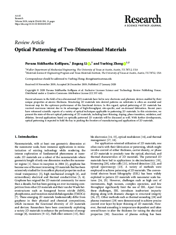 (PDF) Optical Patterning of Two-Dimensional Materials