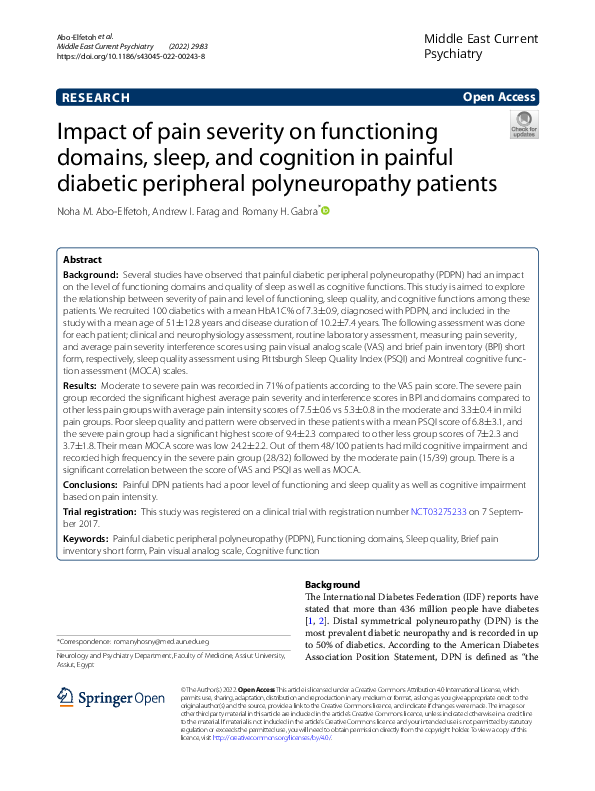 (PDF) Impact of pain severity on functioning domains, sleep, and ...