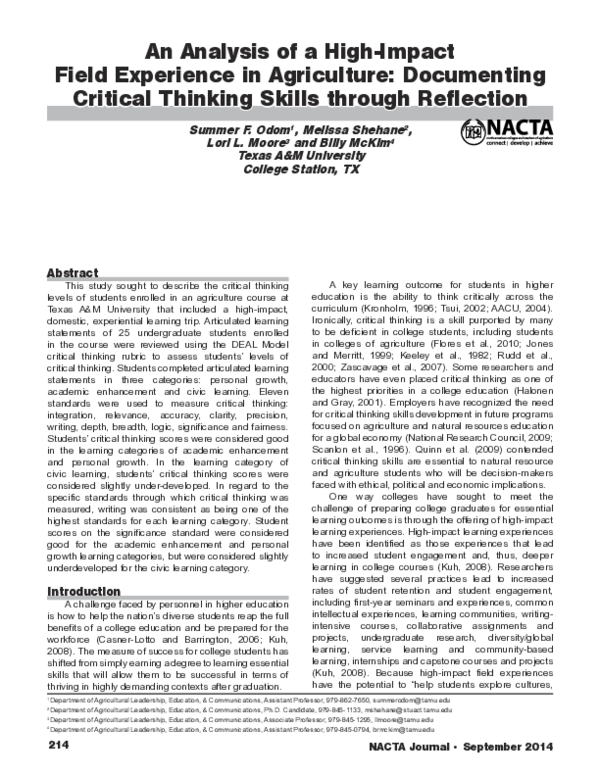 (PDF) An Analysis of a HighImpact Field Experience in Agriculture