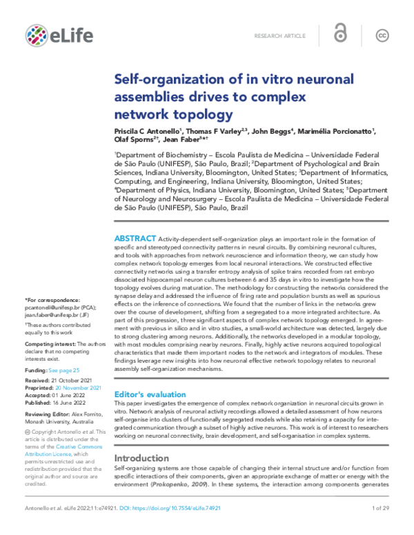(PDF) Self-organization of in vitro neuronal assemblies drives to ...