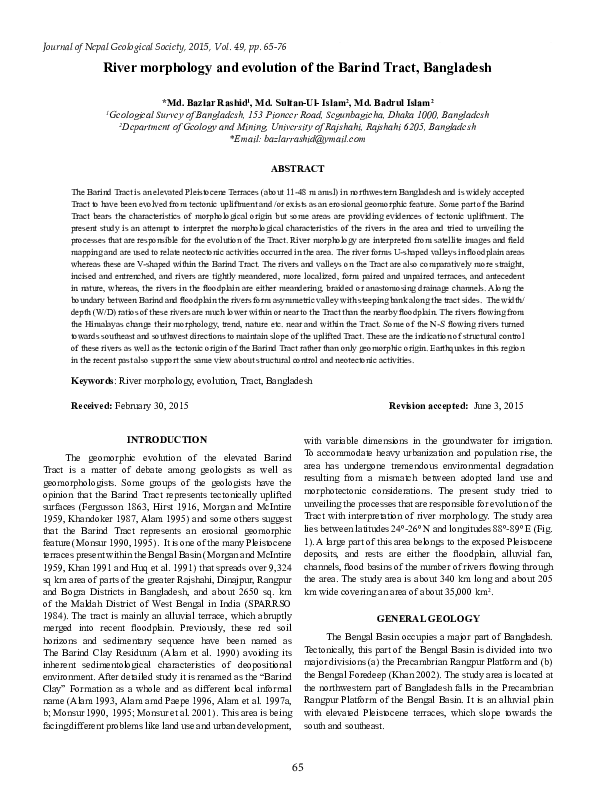 (PDF) River morphology and evolution of the Barind Tract, Bangladesh
