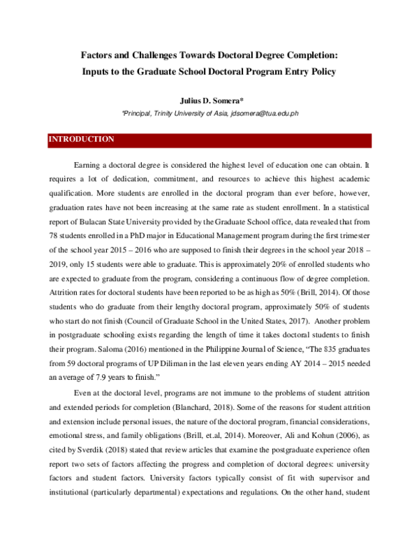 (PDF) Factors and Challenges Towards Doctoral Degree Completion: Inputs ...