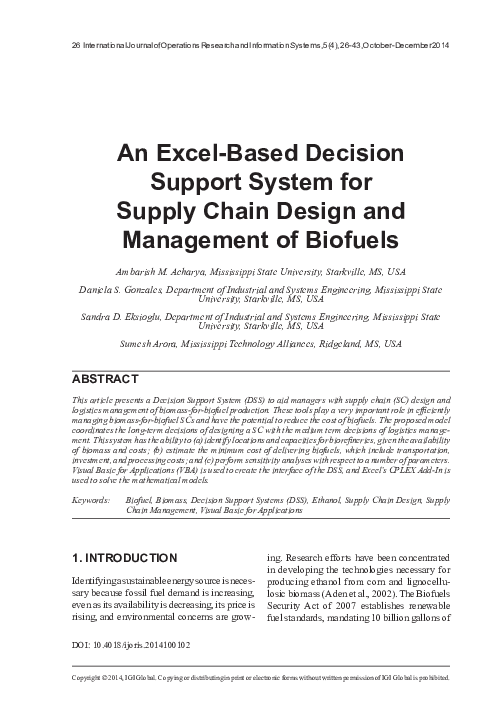 (PDF) An Excel-Based Decision Support System for Supply Chain Design ...