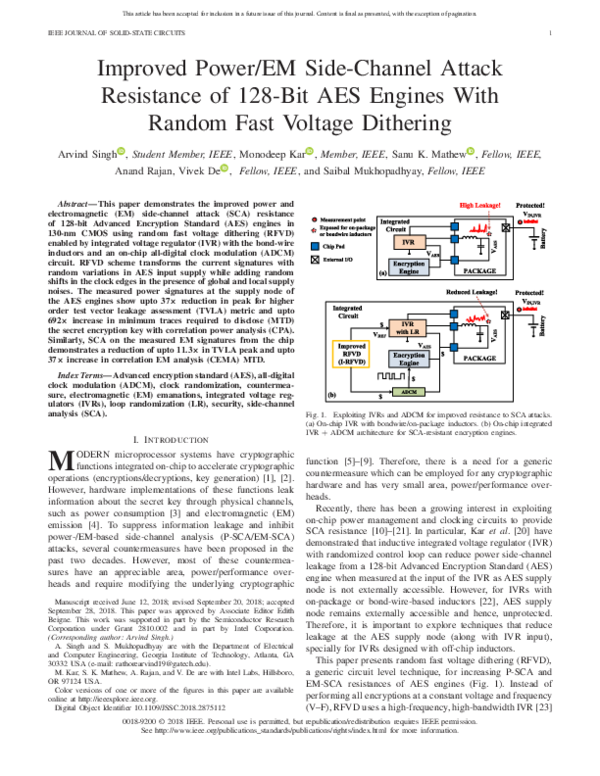 (PDF) Improved Power/EM Side-Channel Attack Resistance of 128-Bit AES ...