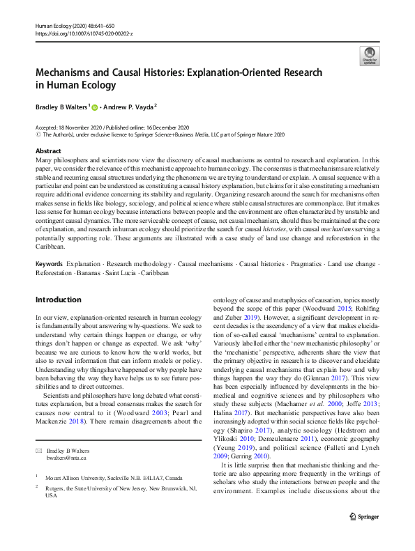 (PDF) Mechanisms and Causal Histories: Explanation-Oriented Research in ...