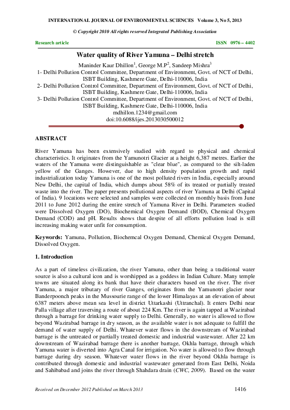 (PDF) Sensitivity analysis of water quality for Delhi stretch of the ...