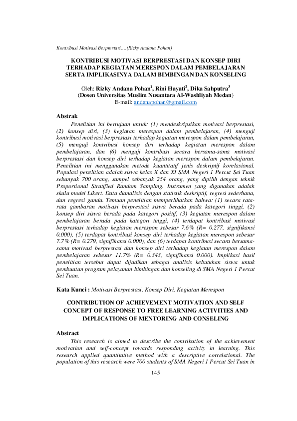 (PDF) Kontribusi Motivasi Berprestasi Dan Konsep Diri Terhadap Kegiatan ...