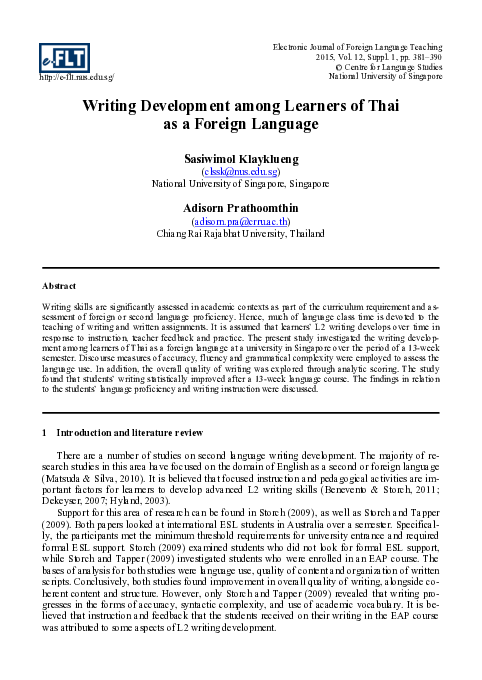 (PDF) Writing Development among Learners of Thai as a Foreign Language